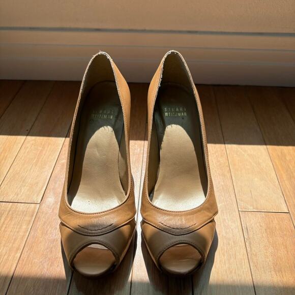 Stuart Weitzman Tan Leather Peep Toe Pumps - Picture 4 of 10